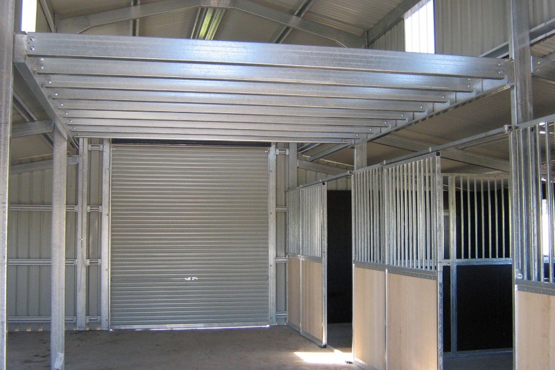 Barn shed horse stable with mezzanine for extra storage