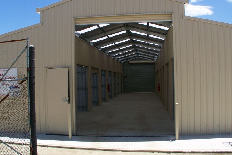 Barn style Commercial Storage Sheds view into centre bay