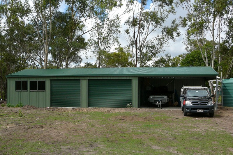Colorbond steel workshop shed mixed bay widths
