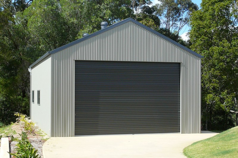 Corrugated cladding on double garage
