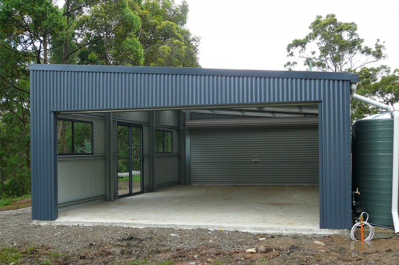 Double Garage with Skillion Roof rollers on both ends