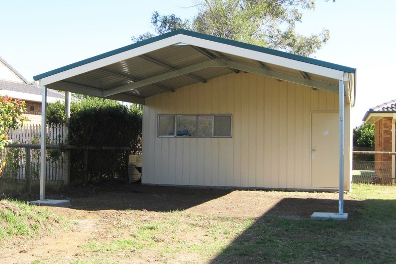 Double garaport extension on enclosed shed