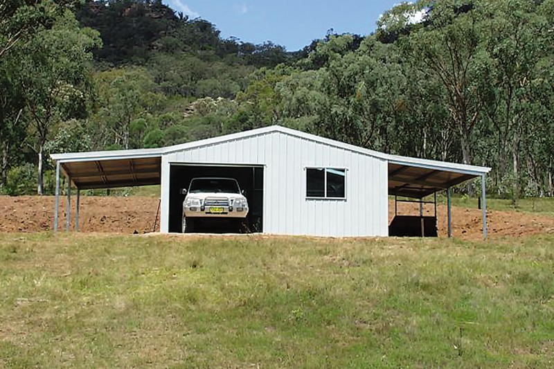 Garage with twin awnings