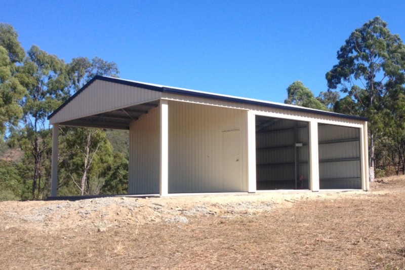Large twin bay shed with open garaport extension