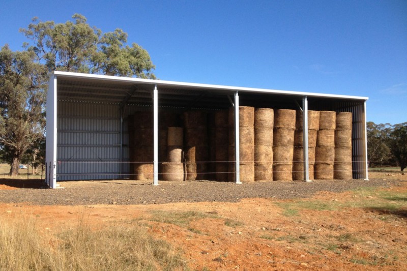 Open front farm shed for hay storage